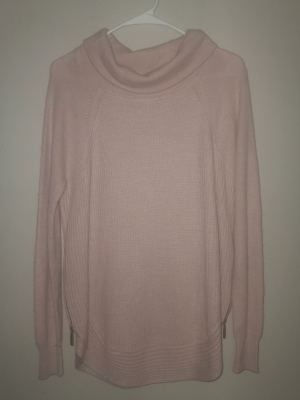 Ivanka Trump Womens Pink Cowl Neck Sweater Side Zip Gold Zippers Pullover Sz M
